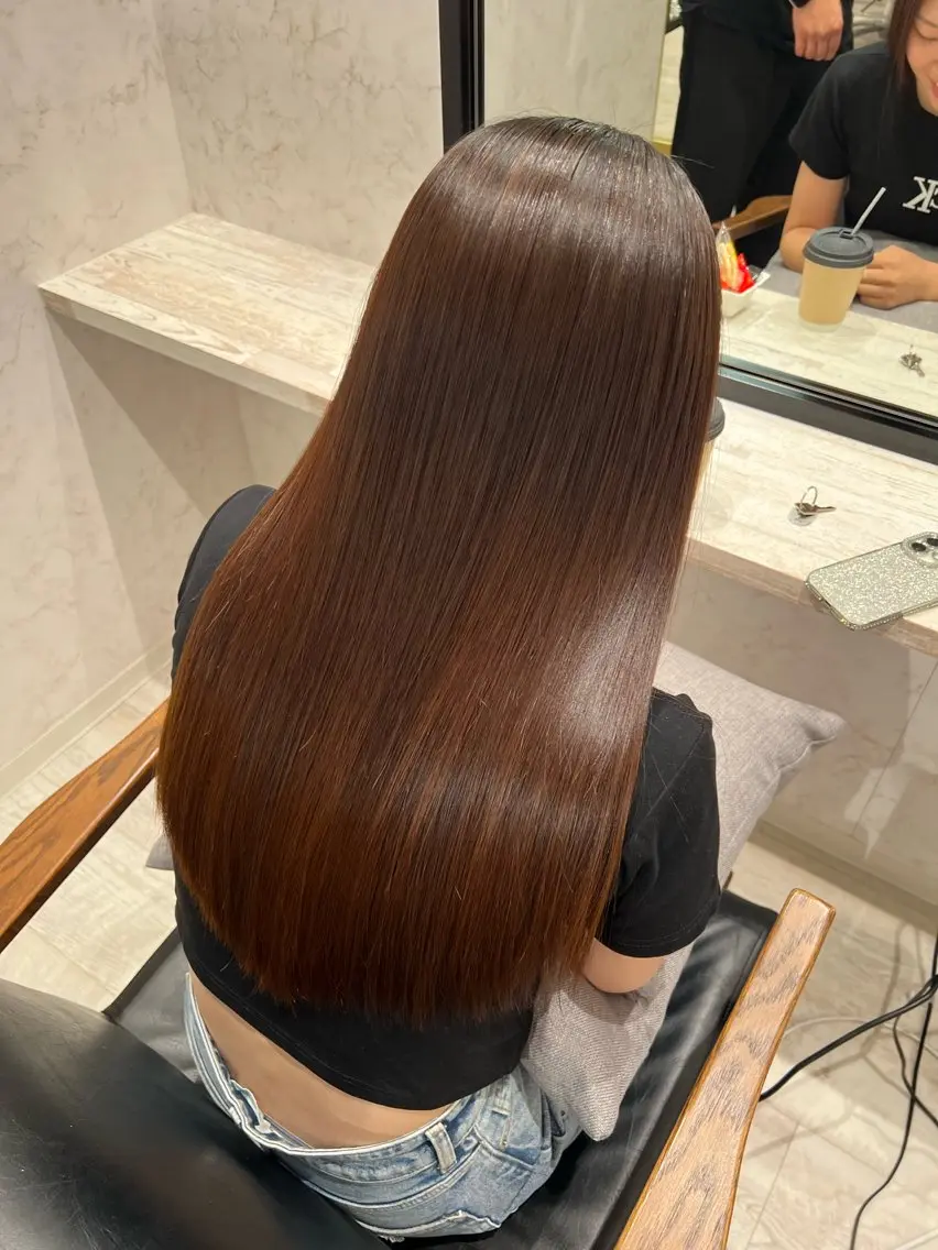 ロング パーマ 髪質改善 ストレートパーマ 縮毛矯正 髪質改善/ ハイトーン 中野亘稀のヘアスタイル