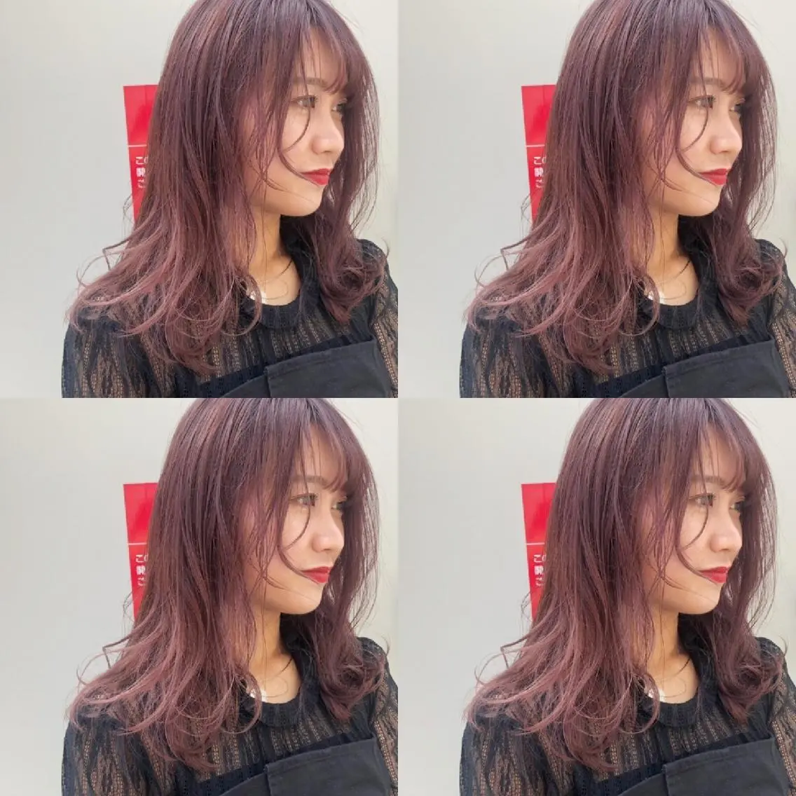 カラー ヘアアレンジ セミロング ピンクカラー バイオレットカラー 竹内啓太 ボブのヘアスタイル