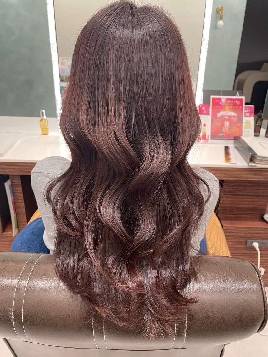 セミロング カラー ブラウンカラー ピンクカラー ピンクブラウン ＊ロングモデル＊ 清水菜穂香のヘアスタイル