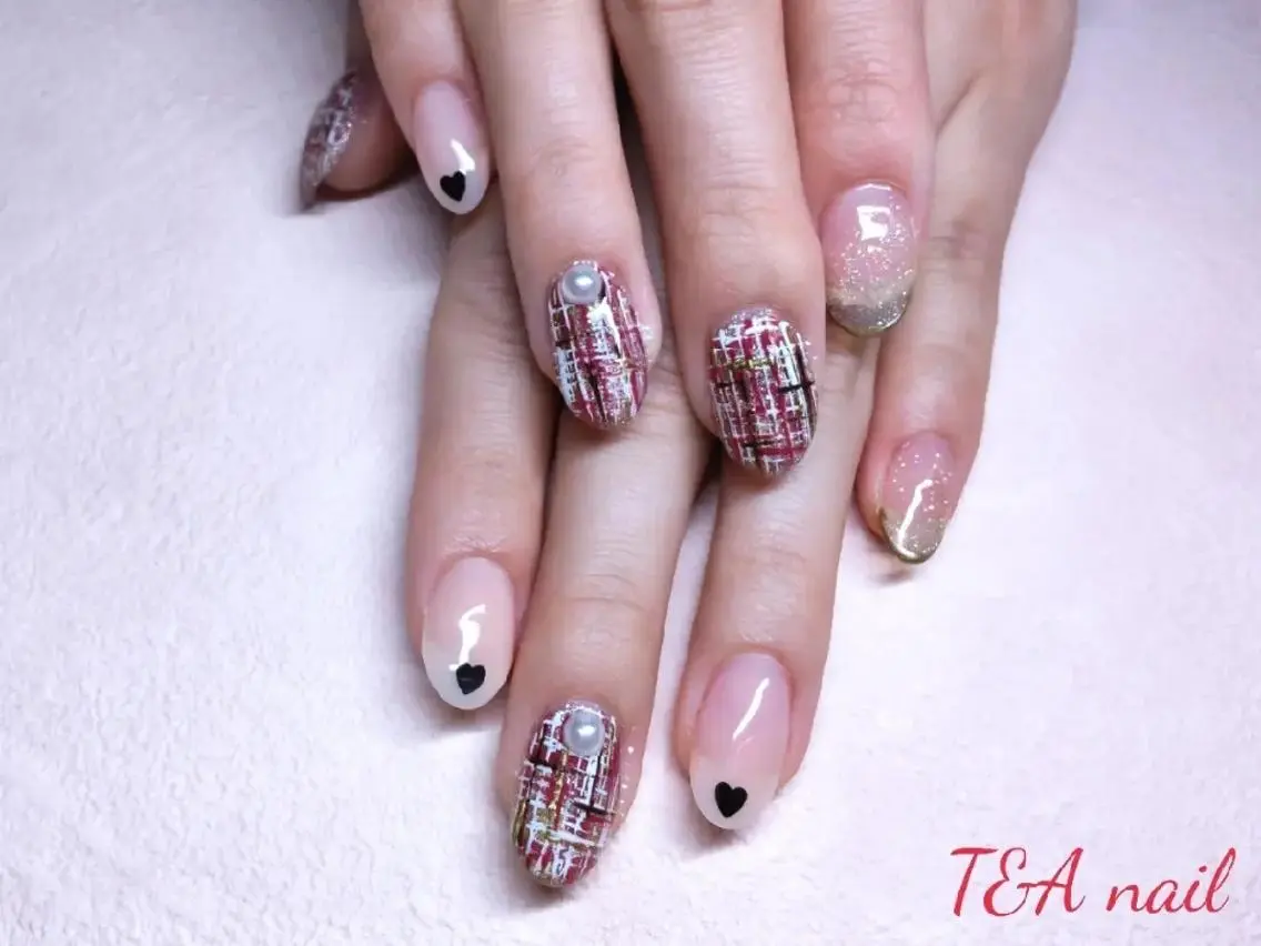 ミディアム ネイル 長さ出し ジェルネイル ハート スカルプネイル シンプルネイル T&A nailのネイルデザイン