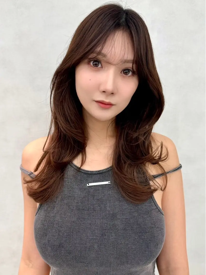 ミディアム カラー 顔周りカット レイヤーカット 小顔カット レイヤー×韓国 🇰🇷鈴木啓太のヘアスタイル