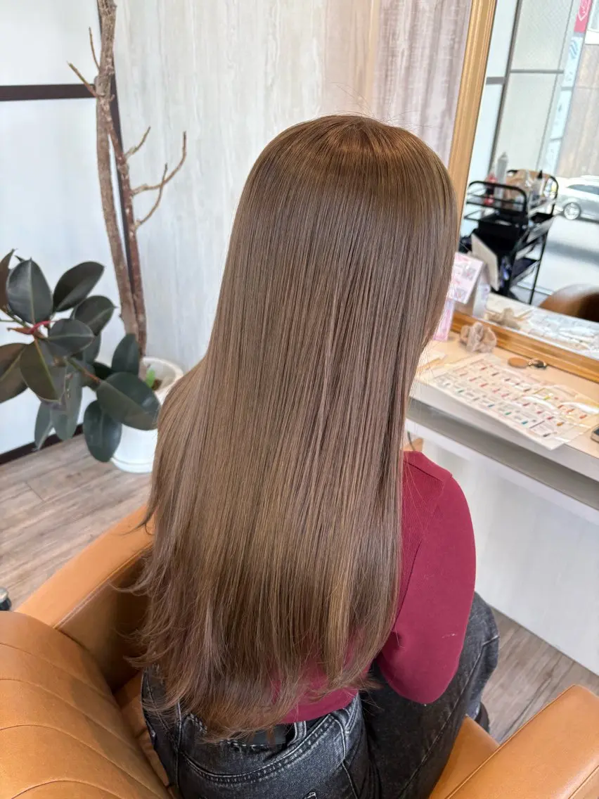 ロング カラー ブリーチ グレージュ ブリーチなしカラー オリーブグレージュ オリーブグレー カット ヘアカラー ブリーチなしWカラー レイヤー/Rickyのヘアスタイル