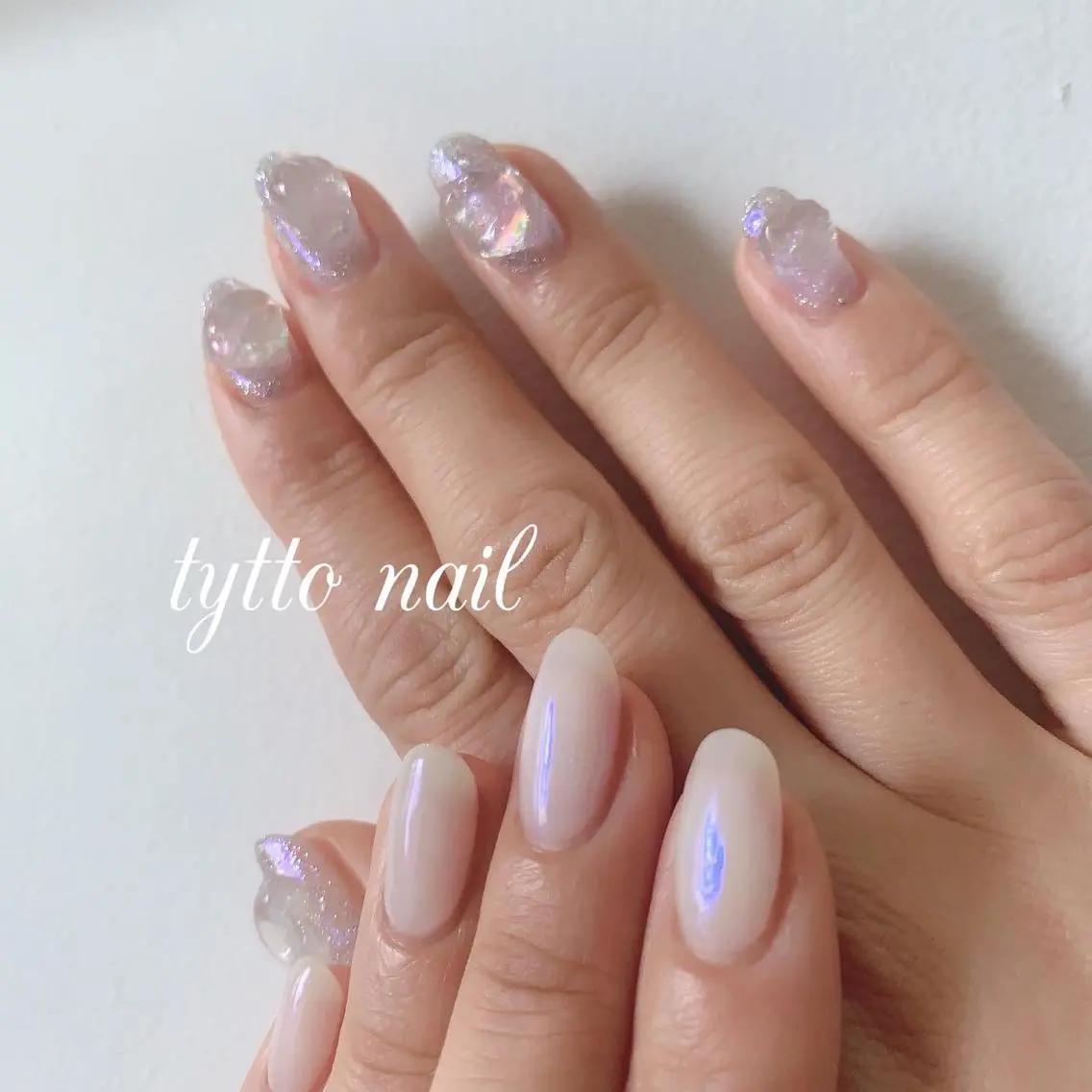 ネイル オーロラネイル クリアネイル 氷ネイル・うるうるネイル 韓国ネイル ぷっくりネイル ハンドネイル tytto nail ❤︎‪‪eri‪‪のネイルデザイン