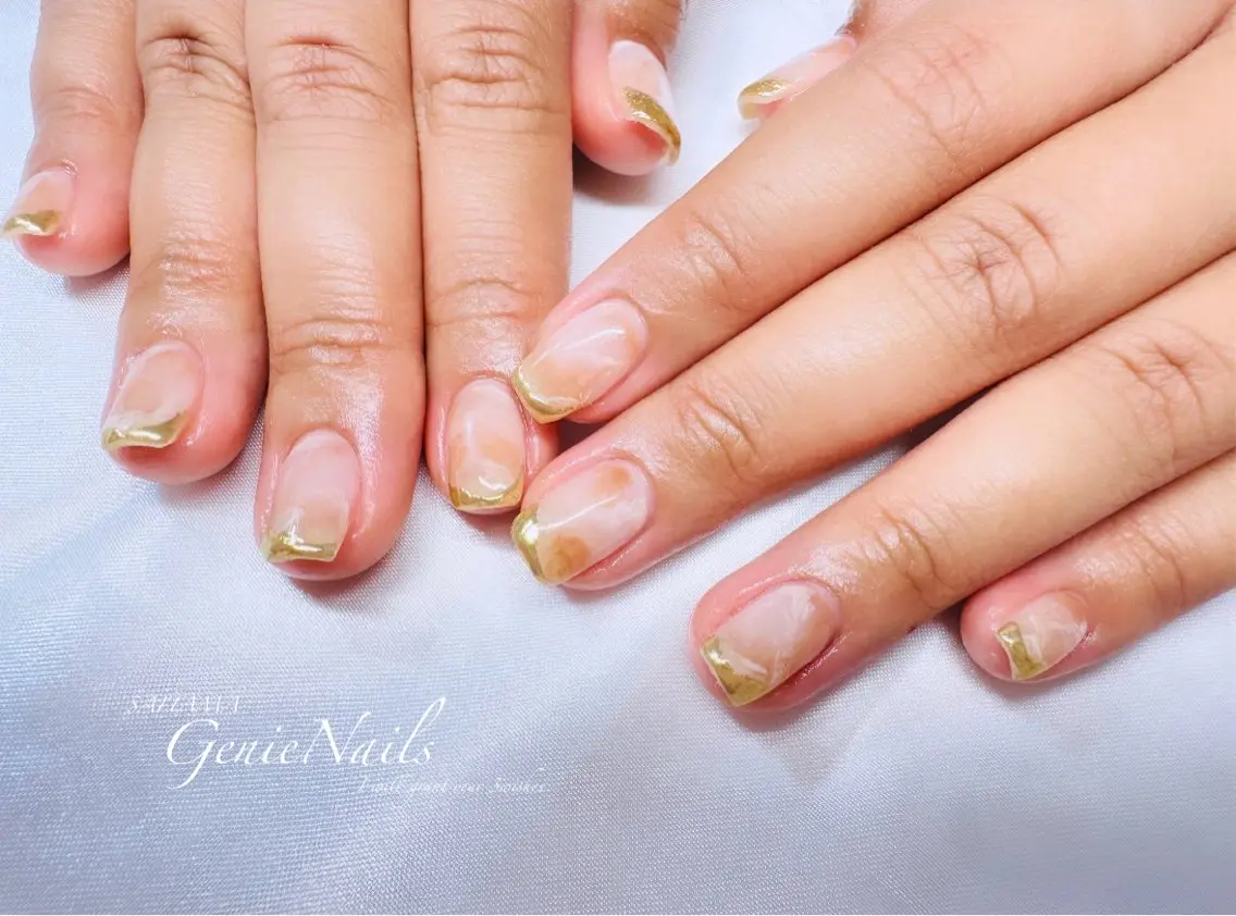 メンズ ネイル アートネイル 長さ出し 氷ネイル・うるうるネイル ロングネイル 持ち込み Genie Nailsのネイルデザイン