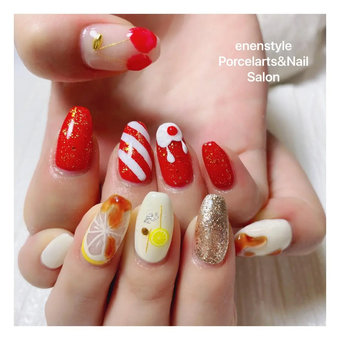 ミディアム ネイル ハンドネイル 🐾enen style 🐾のネイルデザイン