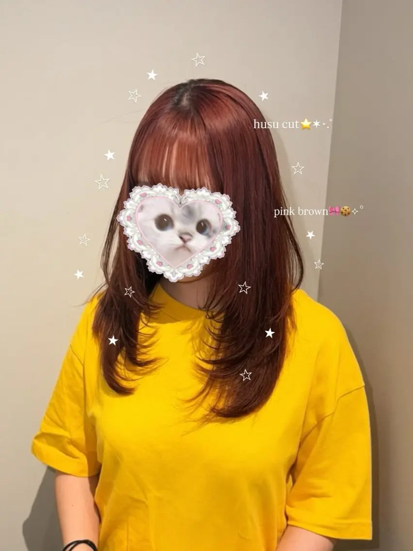 セミロング ピンクブラウン ハッシュカット 酸性ストレート カット ヘアカラー 縮毛矯正 KANO🐈‍⬛🎀 ニュアンス/レイヤーのヘアスタイル