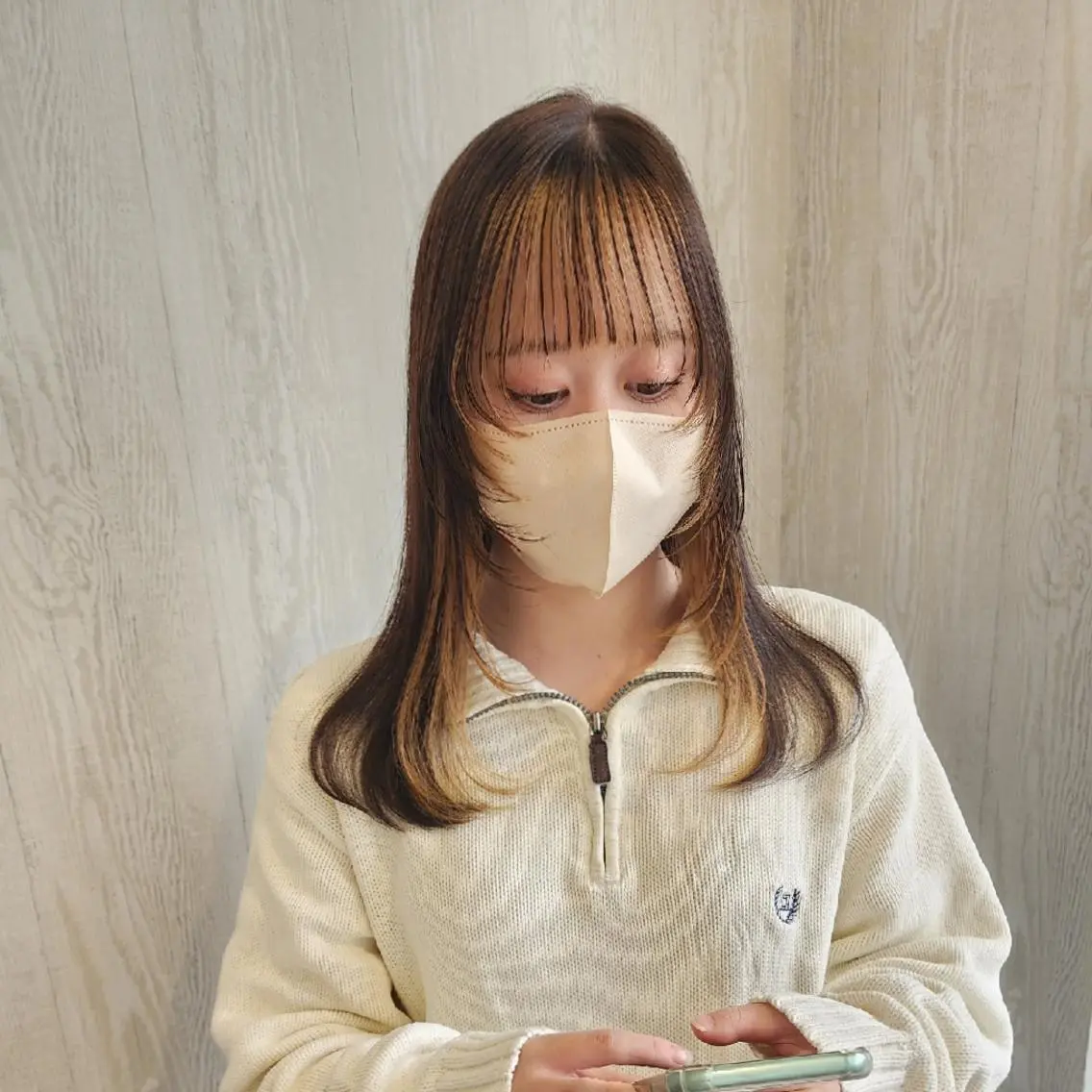 セミロング カラー ミストバング イヤリングカラー  フェイスフレーミング ウルフカット ヘアカラー トリートメント レイヤーカット/ ウルフカット/大橋 のヘアスタイル