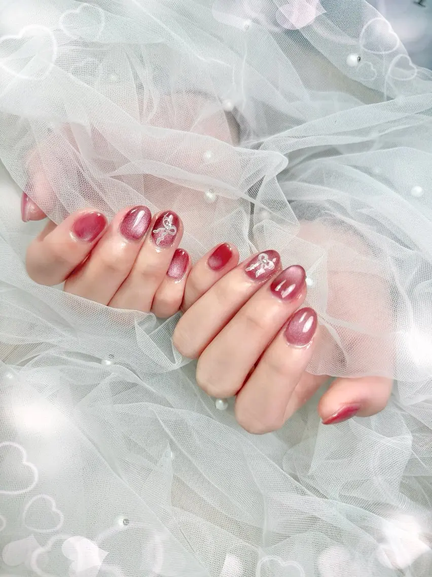 ネイル ピンク 赤色 ハンドネイル Haney. MEIのネイルデザイン