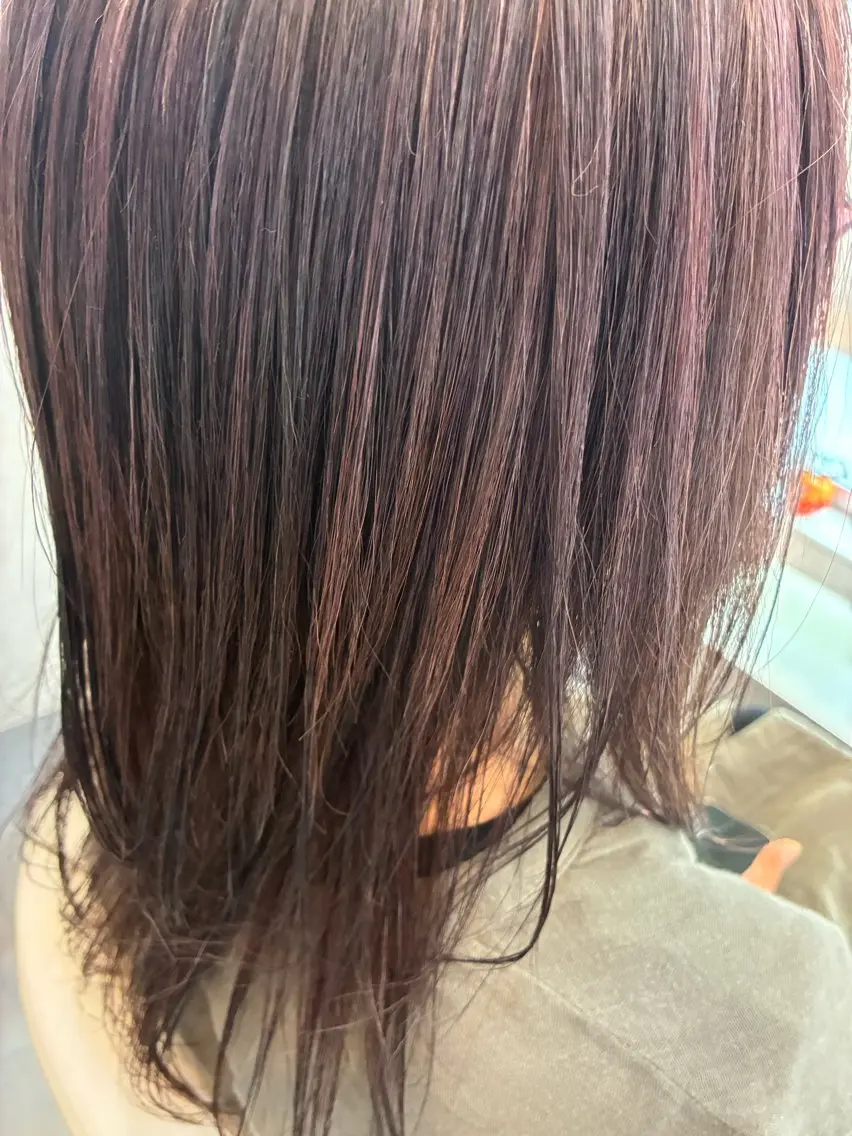 セミロング パープルカラー ハイライト ヘアカラー たぢ みずほのヘアスタイル