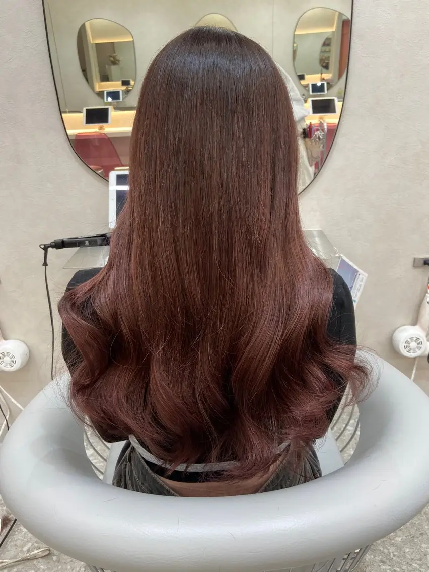 ロング カラー シールエクステ ブラウンカラー ピンクカラー ピンクブラウン エクステ カット ヘアカラー エクステ 新宿/韓国ヘア 中明度カラー/かやのヘアスタイル