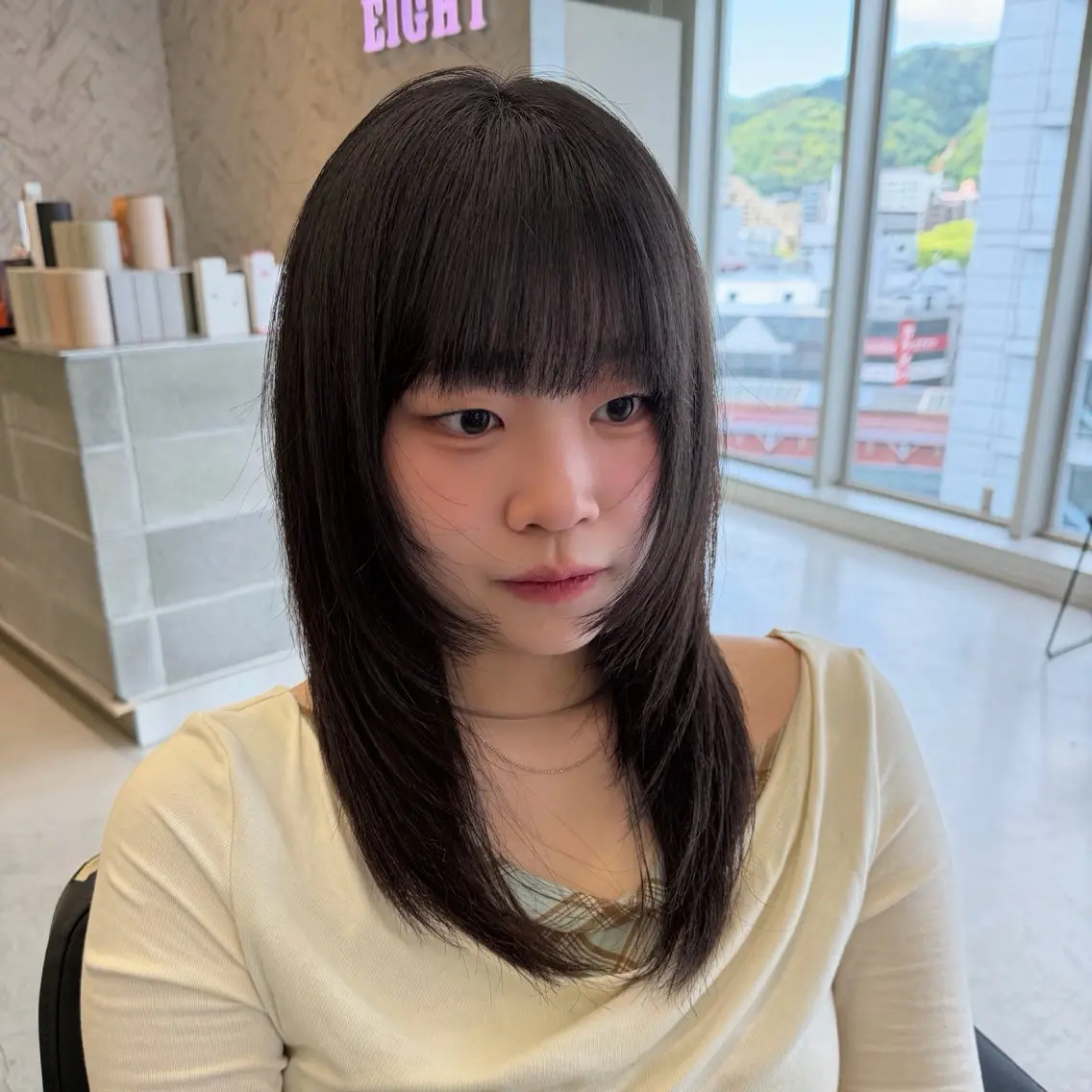 セミロング ハッシュカット カット トリートメント EIGHT 樹梨 /韓国ヘア🇰🇷のヘアスタイル