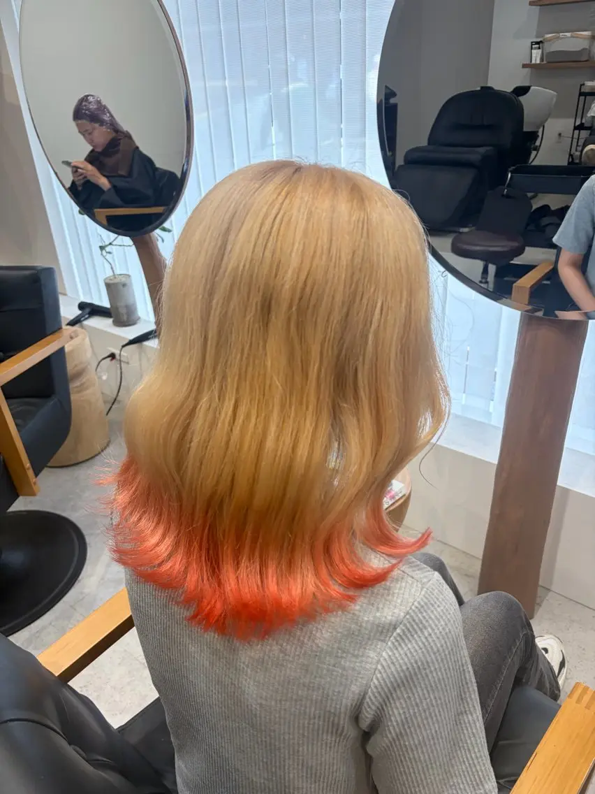 カラー ブロンド デザインカラー オレンジ ブリーチカラー 🦋RANA🦋のヘアスタイル