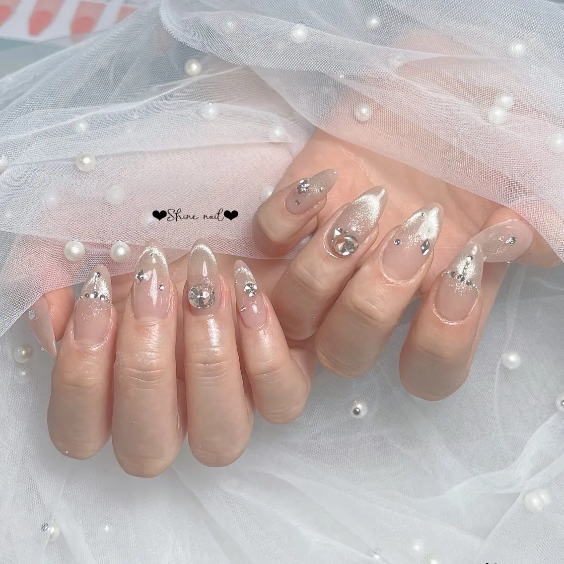 ネイル ハンドネイル shine 🎀 長さだし&デザインのネイルデザイン