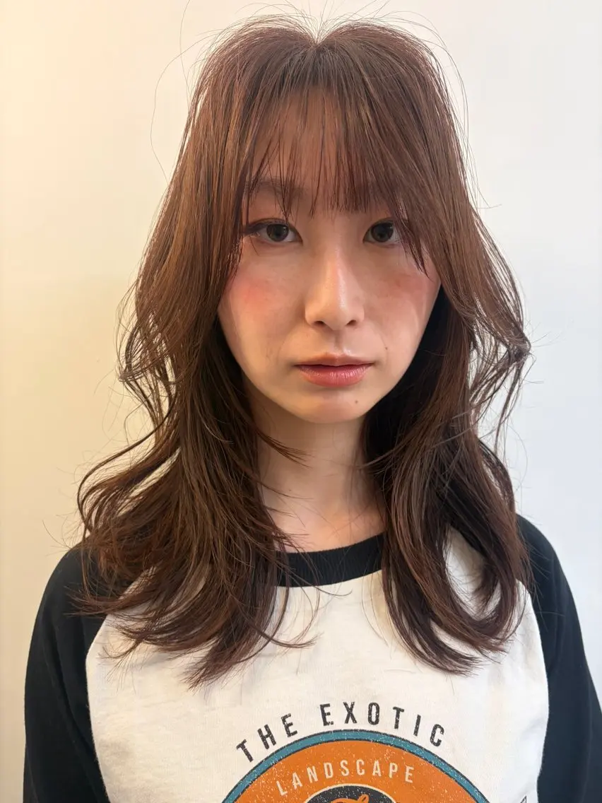 セミロング カラー キッズ ブラウンカラー 透明感カラー レイヤーカット カット ヘアカラー トリートメント cana 札幌レイヤースタイルのヘアスタイル