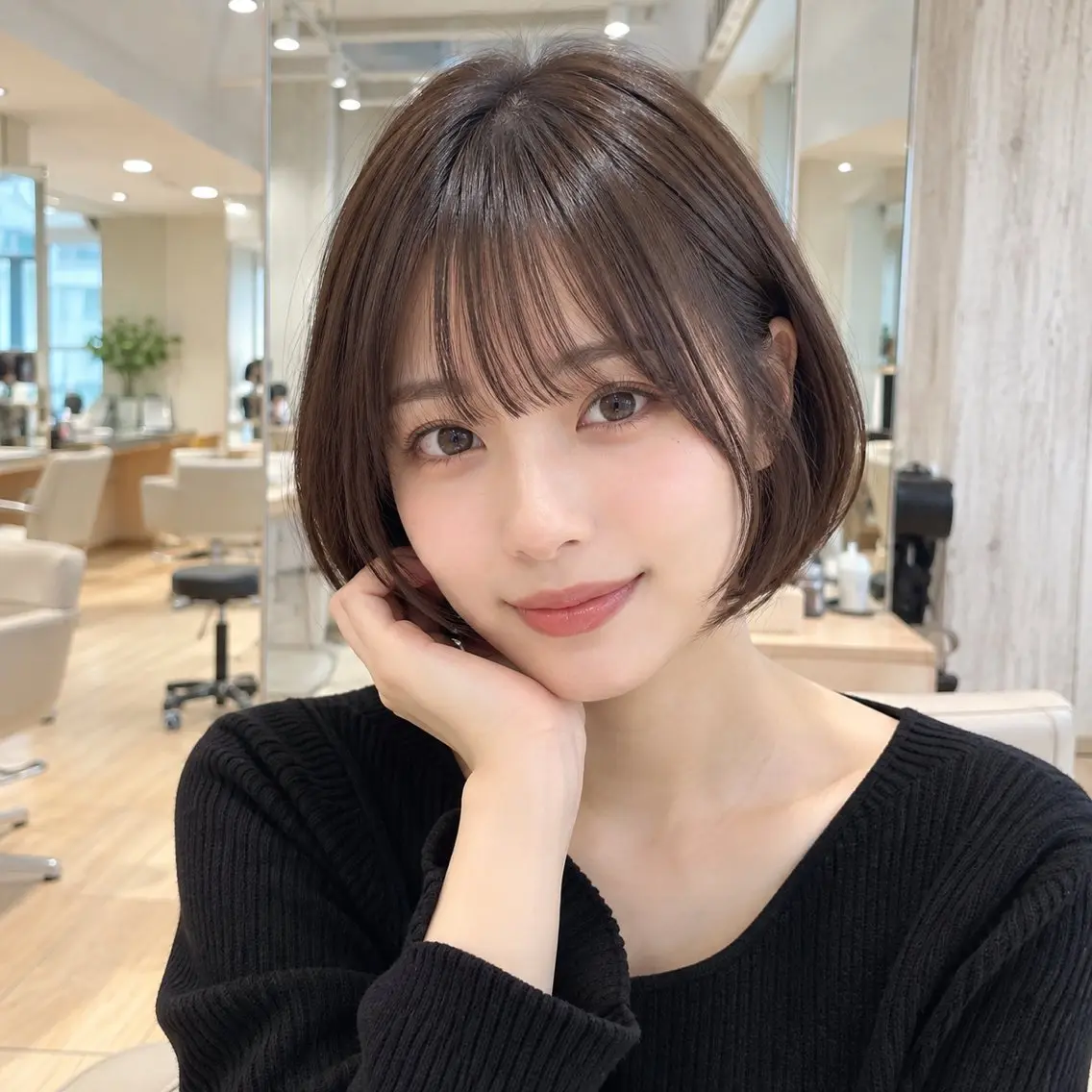 ショート カラー ボブ 顔周りレイヤー/透明 感カラー/難波雄雅のヘアスタイル