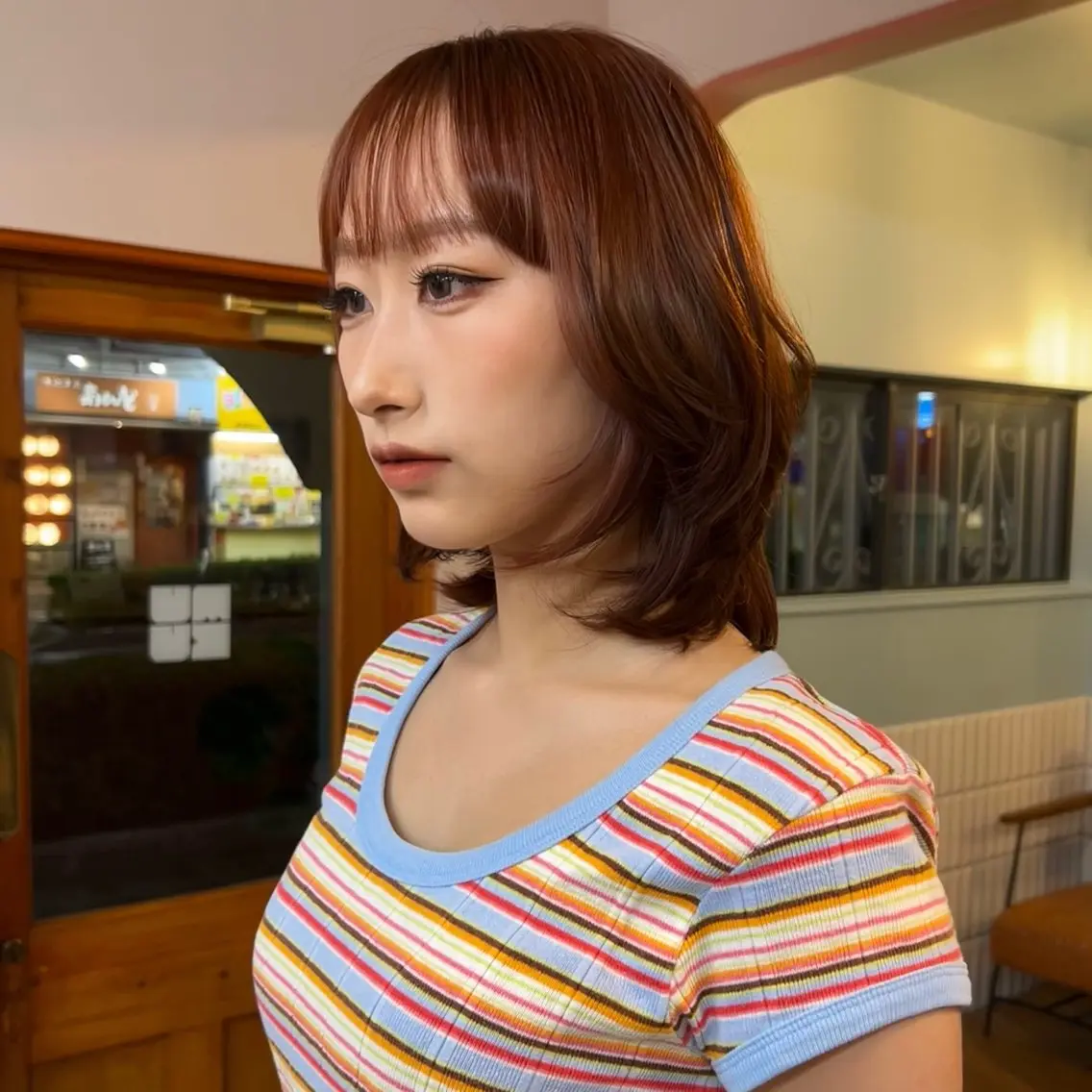 ミディアム カラー ダブルカラー オレンジ MUKU リカのヘアスタイル