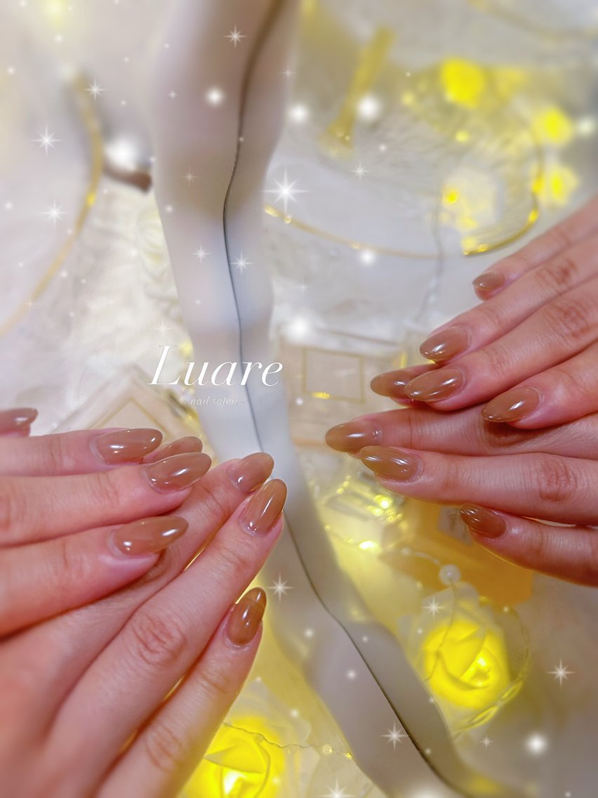 ネイル ブラウン ジェルネイル オフィスネイル パラジェル ワンホンネイル ハンドネイル NailSalon Luare 大阪本町のネイルデザイン