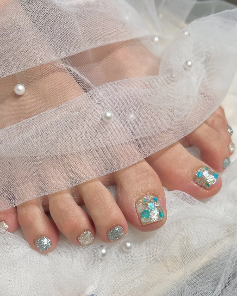 ネイル アートネイル ブルー フットネイル ten nail salon　かえでのネイルデザイン