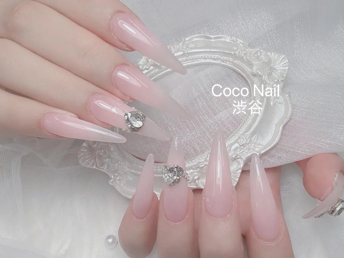 ネイル 成人式 大理石ネイル(マーブル) リボン 夏ネイル ネイルチップ ハンドネイル CoCo Nail 長さ出し専門店のネイルデザイン