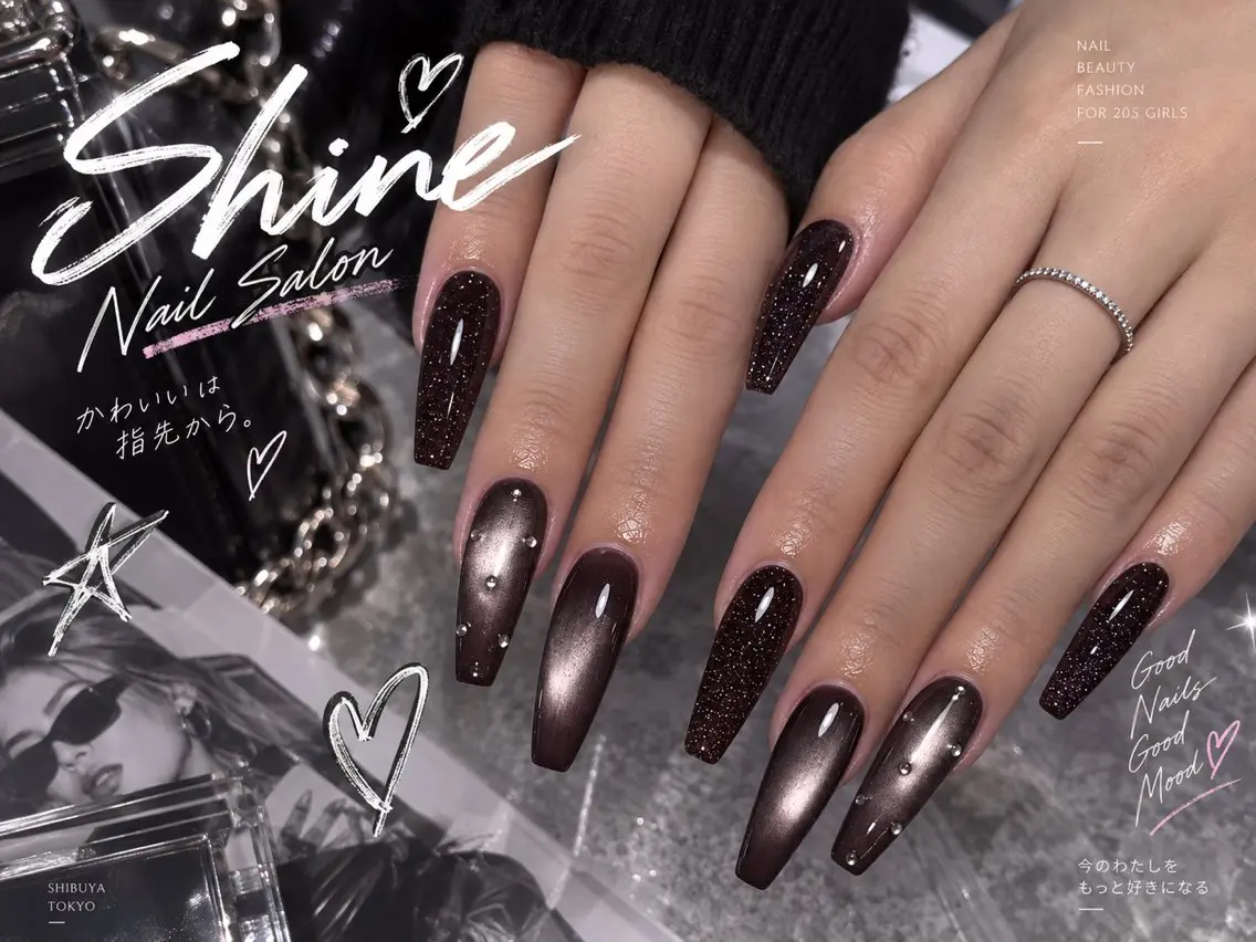 ネイル shineジェル& チップ長さだしのネイルデザイン