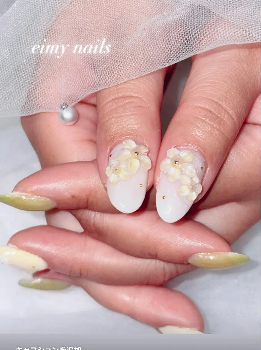 ネイル アートネイル フラワーネイル グリーン マグネットネイル パステルネイル ハンドネイル eimy nails♡のネイルデザイン