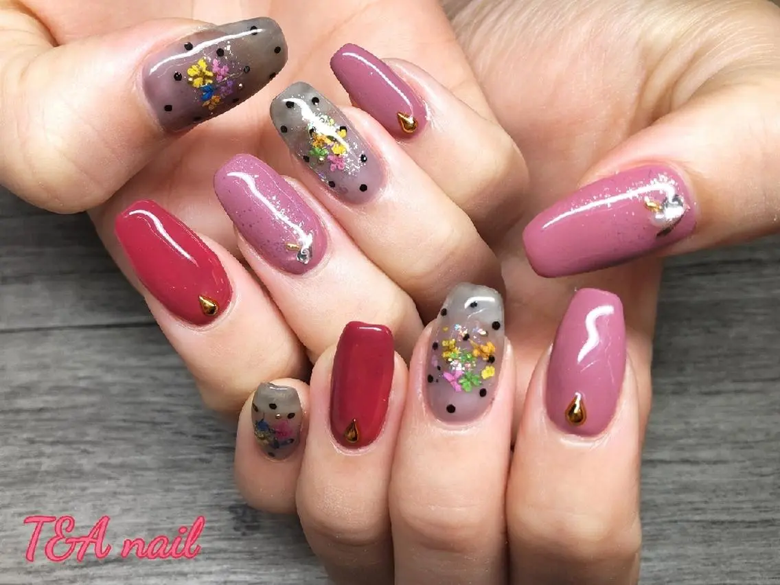 ネイル セミロング ジェルネイル ニュアンスネイル スカルプネイル 春ネイル T&A nailのネイルデザイン