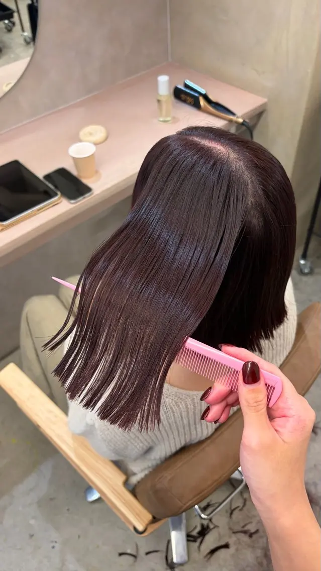 ミディアム ヘアカラー トリートメント ひとみ🎀美髪矯正 ×透明感カラーのヘアスタイル
