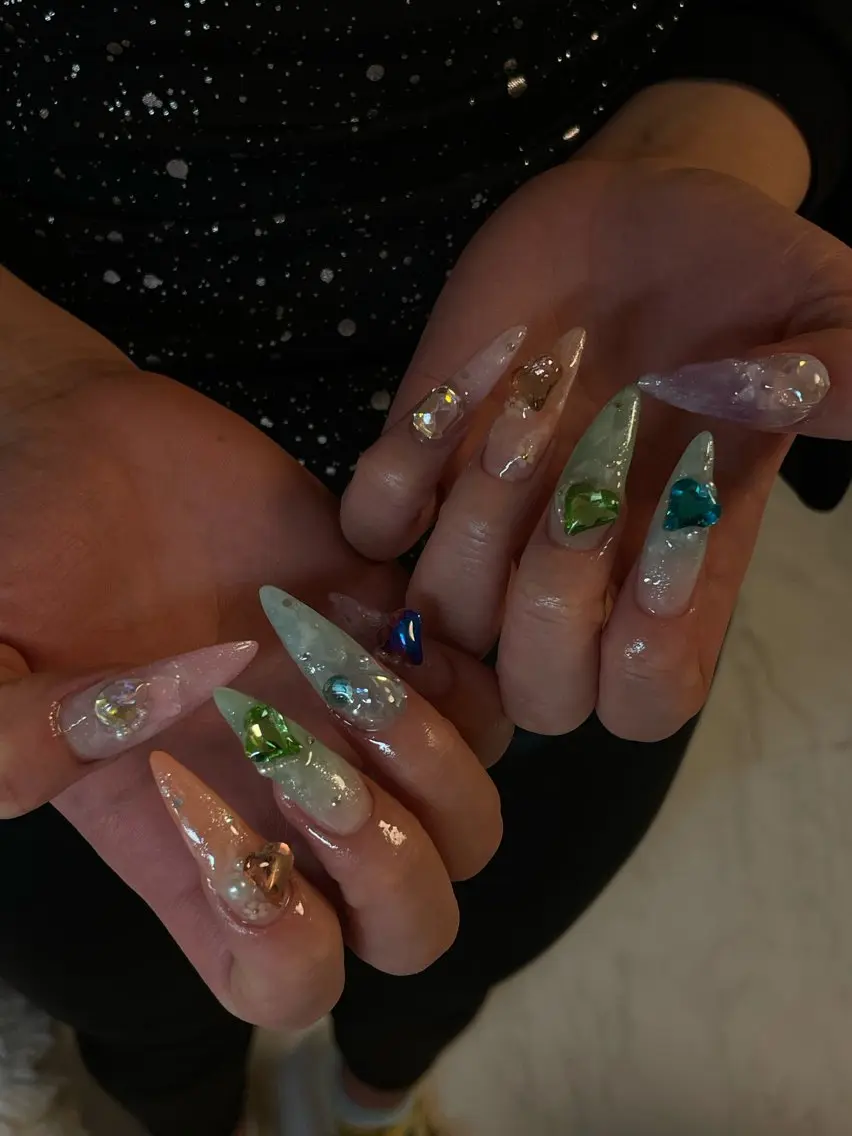 ネイル ブルー パステルネイル ピンク 春ネイル ワンホンネイル ハンドネイル Nail salon 🎀Angeのネイルデザイン