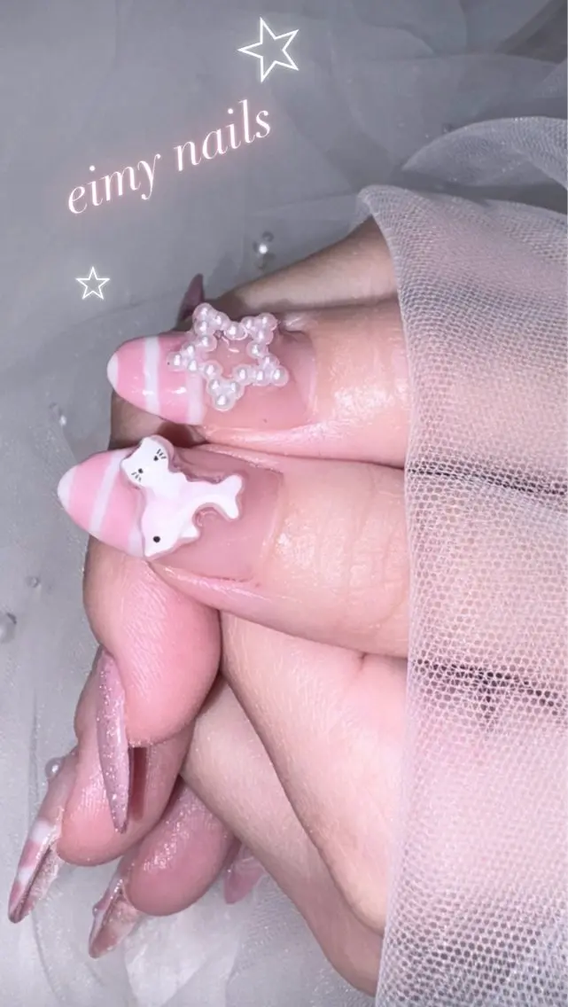 ネイル アートネイル ボーダー フラッシュネイル ラメ(グリッター) ピンク ハンドネイル eimy nails♡のネイルデザイン