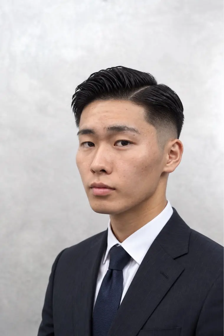 ショート パーマ ヘアアレンジ メンズ キッズ ビジネス フェードカット メンズパーマ 七三 スキンフェード カット メンズカット/パーマ 山崎航平💈のヘアスタイル