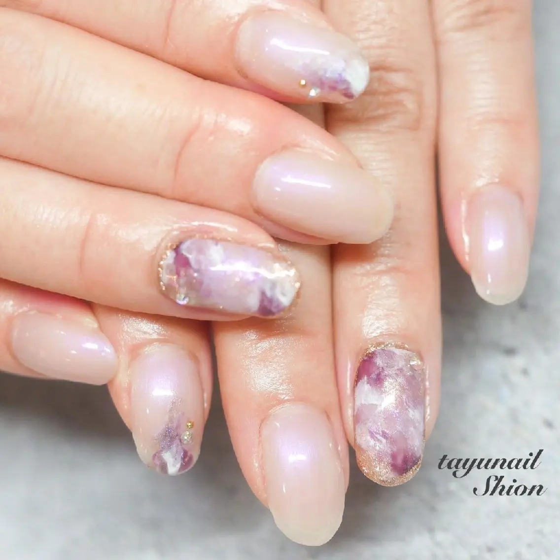 ネイル ブルー ジェルネイル 大理石ネイル(マーブル) ニュアンスネイル パラジェル ネイルサロン 【たゆnail】のネイルデザイン