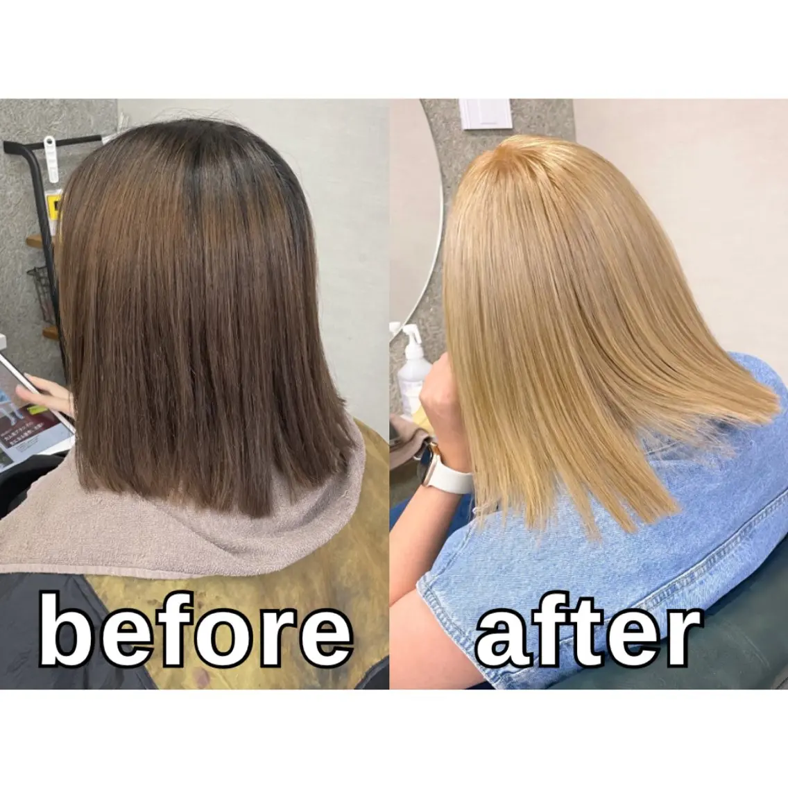 ミディアム カラー ブリーチ カット ヘアカラー トリートメント Lull1人美容室 イージーパーマのヘアスタイル