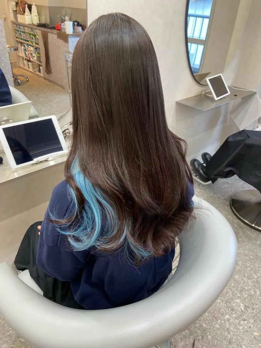 ロング カラー シールエクステ インナーカラー エクステ カット ヘアカラー エクステ 新宿/韓国ヘア 中明度カラー/かやのヘアスタイル