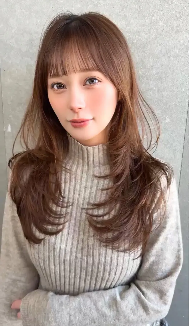 ロング カラー カット 縮毛矯正 トリートメント Lond mare レイヤーカット/韓国のヘアスタイル