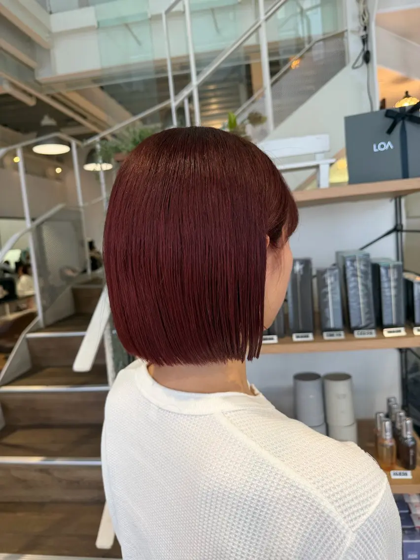 カラー レッドカラー ボブ ヘアカラー トリートメント インナーカラー♡ Nanakoのヘアスタイル
