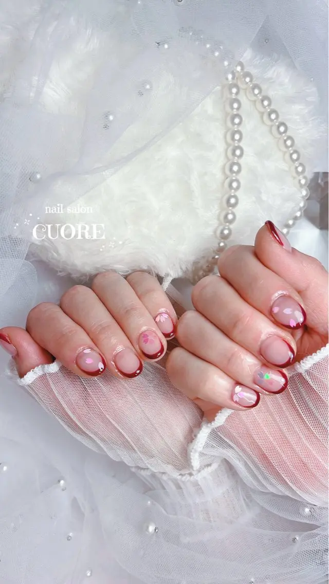 ネイル 桜ネイル フレンチネイル 春ネイル ハンドネイル nail salon CUOREのネイルデザイン