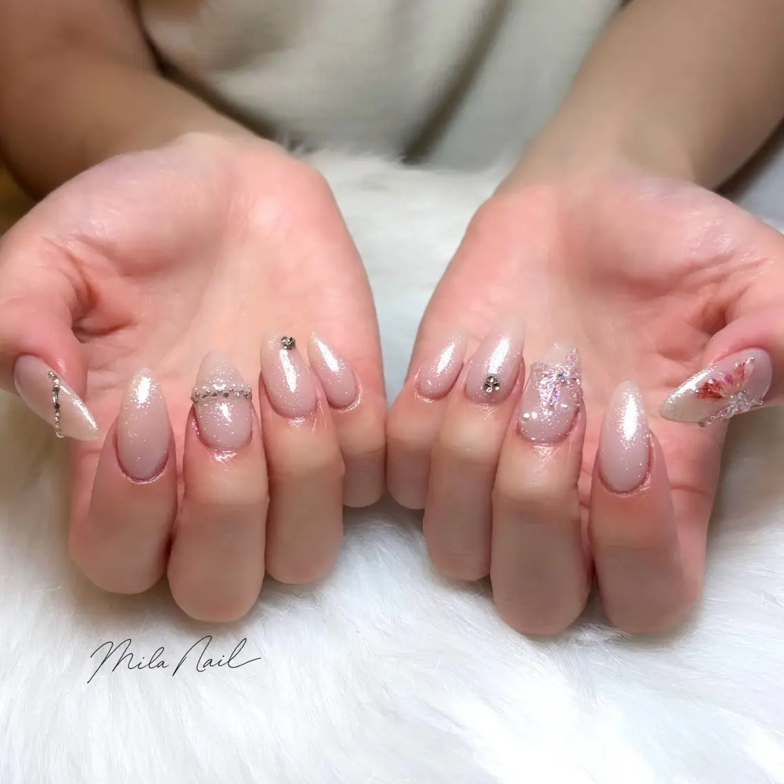 ネイル ラメ(グリッター) ピンク ハンドネイル Mila Nail🐈のネイルデザイン