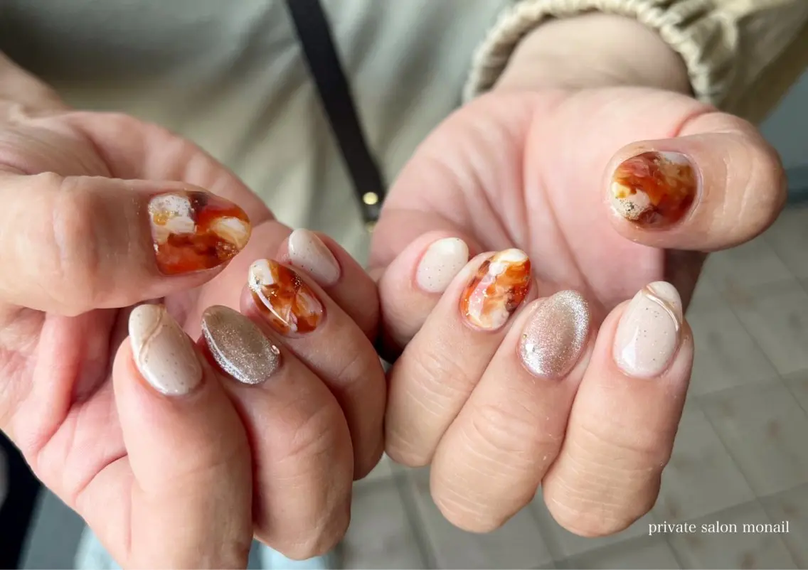 ネイル アートネイル べっ甲ネイル ハンドネイル nail salon monailのネイルデザイン