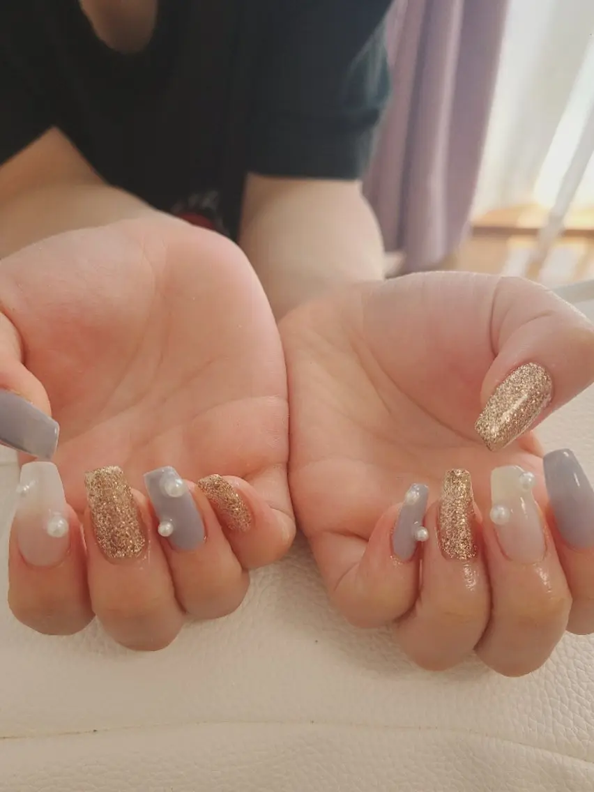ネイル ブルー ゴールド ホワイト Nailroom3  古屋のネイルデザイン