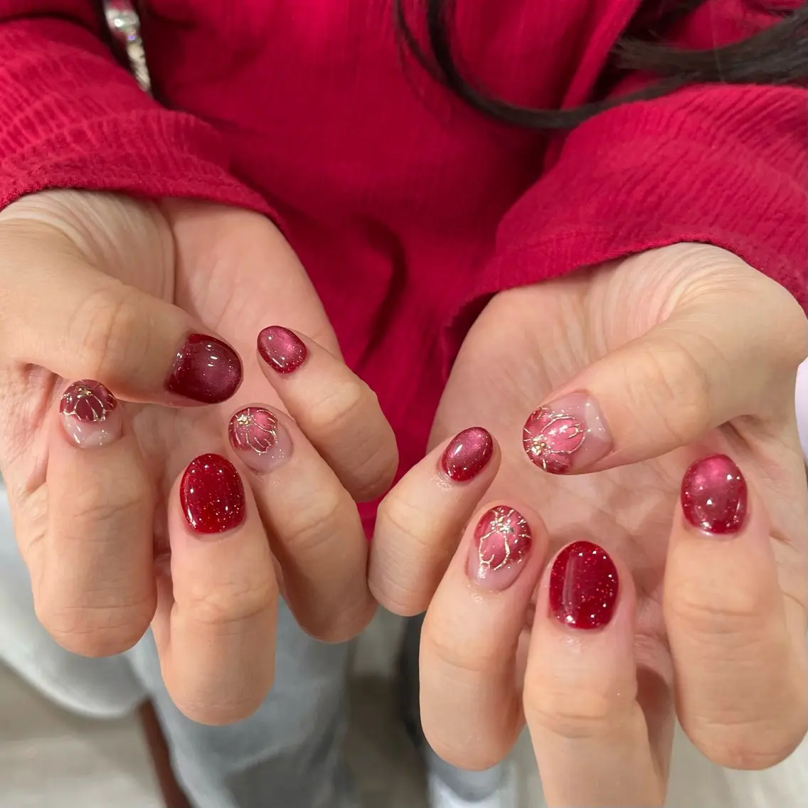 ネイル 赤色 ハンドネイル Ricnail☾ ayanoのネイルデザイン