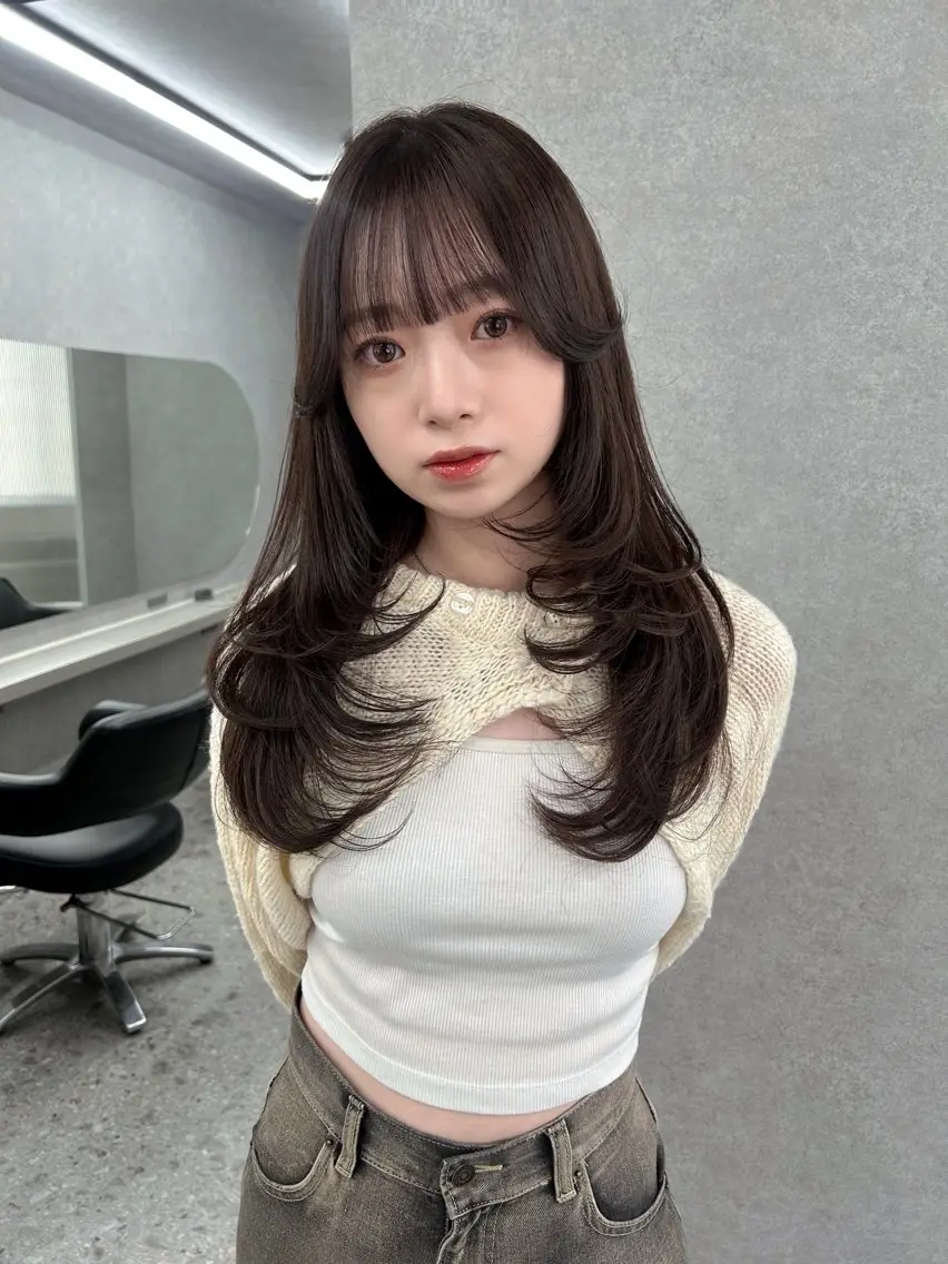ロング 顔周りカット 髪質改善 ヨシンモリ 韓国風ヘア レイヤーカット 北橋 流空のヘアスタイル