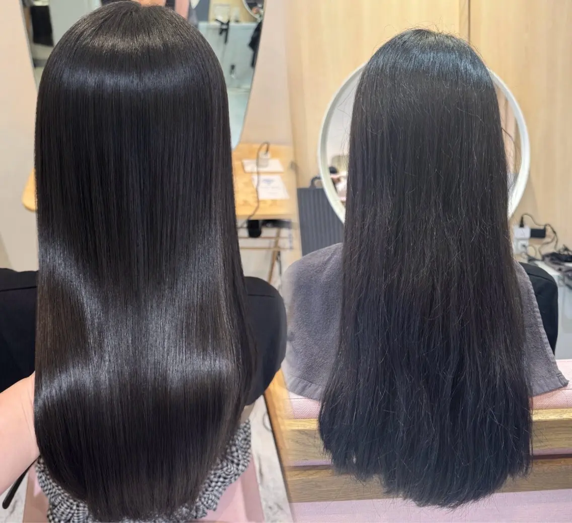ロング カット 縮毛矯正 トリートメント 𝘀𝗮𝗲 ⑅*/ 艶髪/ショートボブのヘアスタイル