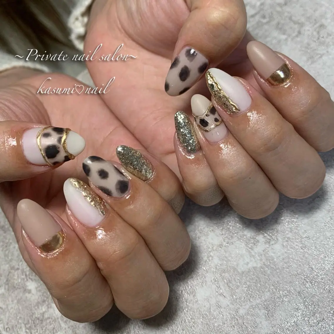 ネイル アニマル柄 ミラーネイル ニュアンスネイル KASUMI♡ Nailのネイルデザイン