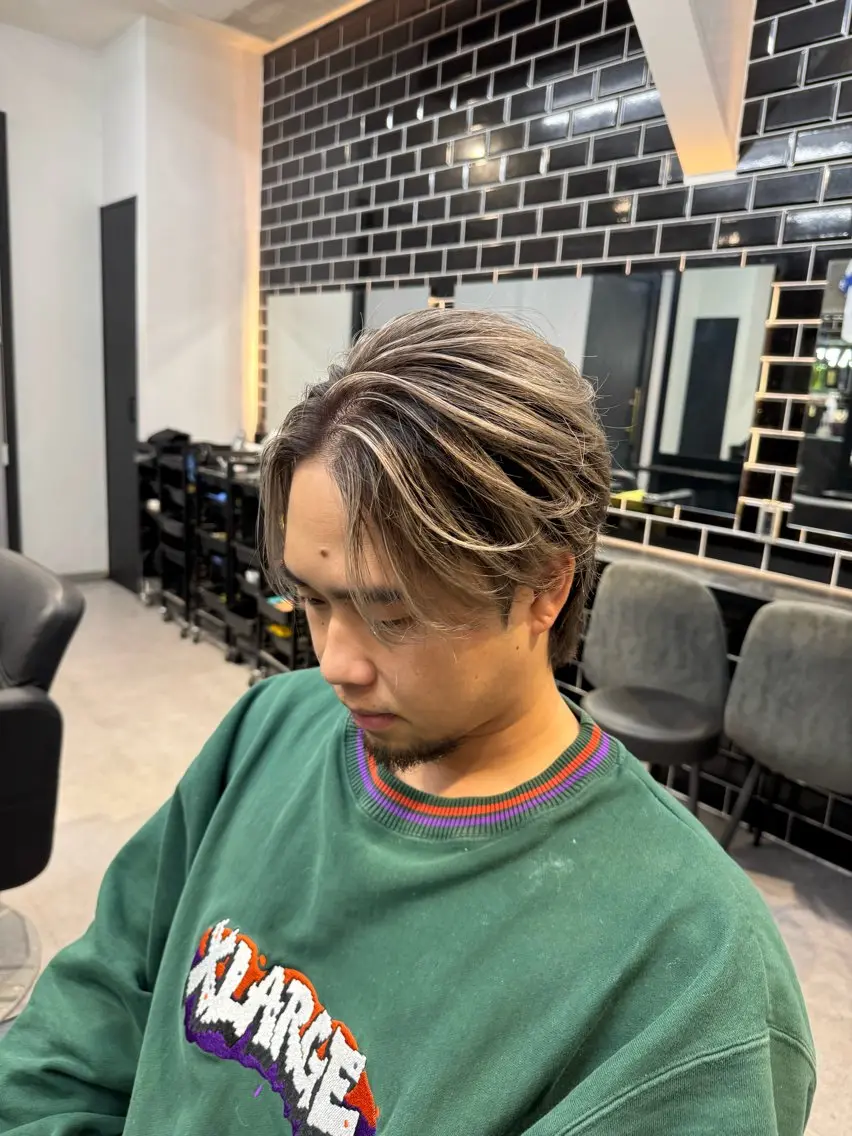 ミディアム カラー メンズ カット ヘアカラー ヘアセット 【men's Lapis横浜】海人のヘアスタイル