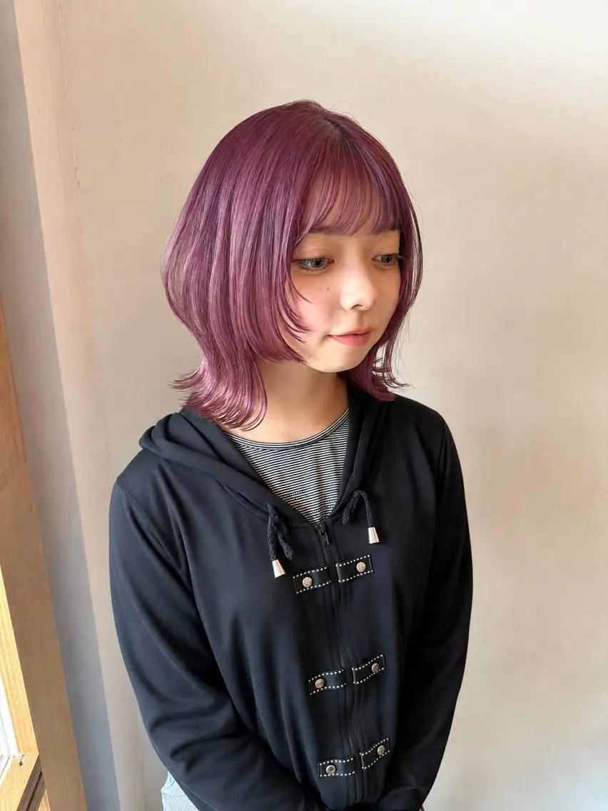 ミディアム カラー ピンクカラー バイオレットカラー バイオレットピンク ボブ カット ヘアカラー WATANABE MISAKIのヘアスタイル