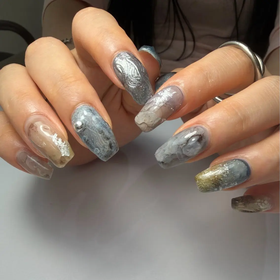 ネイル アートネイル ブルー ジェルネイル 持ち込み ニュアンスネイル ハンドネイル Nail mood デザイン持ち込みokのネイルデザイン