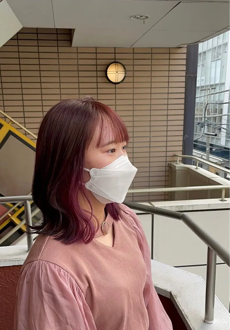 ショート カラー ヘアアレンジ ボルドーカラー ピンクカラー ボブ くびれヘア 外ハネヘア ヘアカラー トリートメント Joshua /パーソナル髪質改善のヘアスタイル