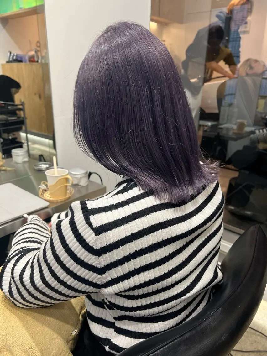 ミディアム カラー ブリーチ ケアブリーチ ダブルカラー グレージュ ラベンダーカラー ヘアカラー トリートメント ヘッドスパ ✨髪質改善矯正× ブリーチ✨YU-KIのヘアスタイル
