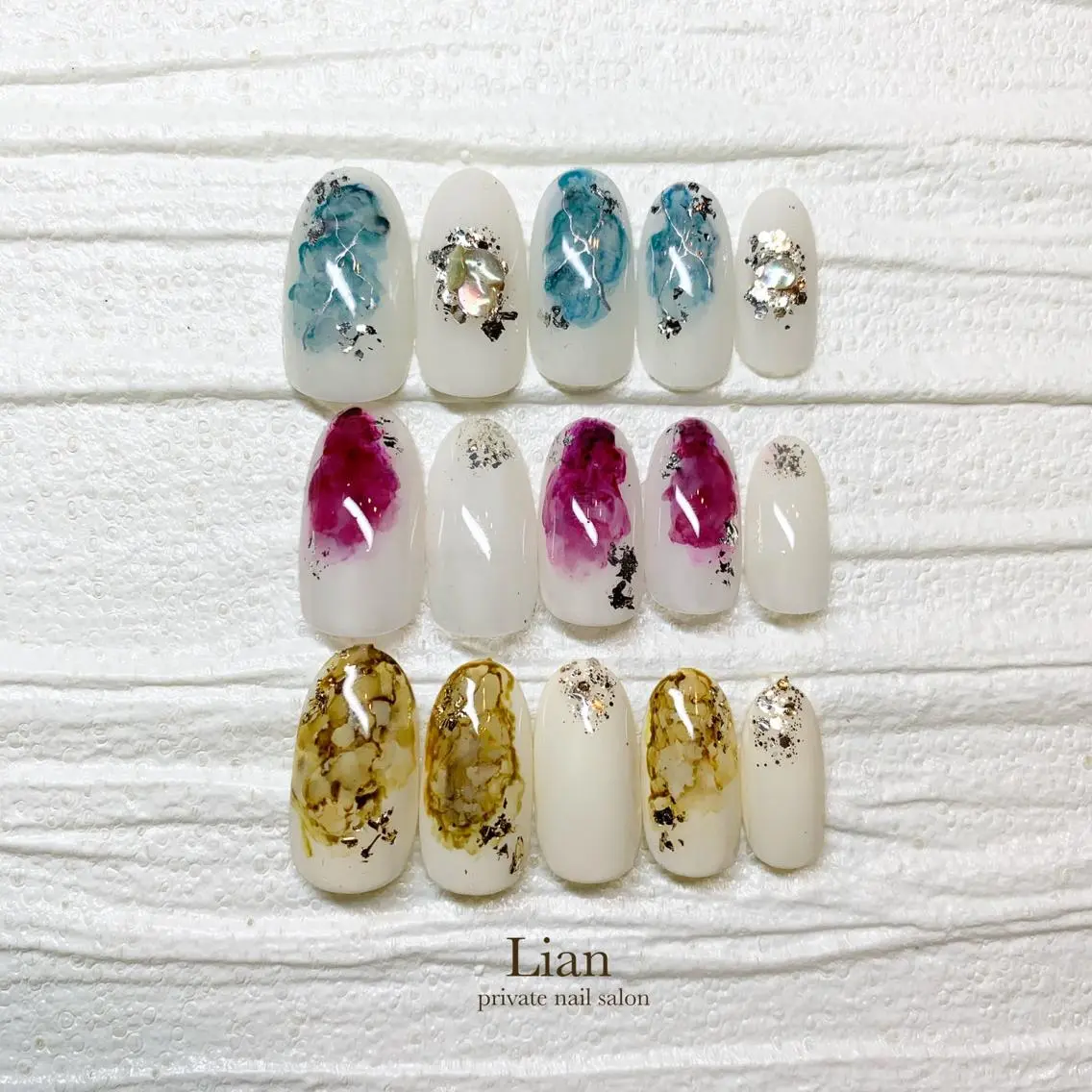 ネイル アートネイル ブルー ニュアンスネイル ピンク 黄色 nailsalon Lenoaのネイルデザイン
