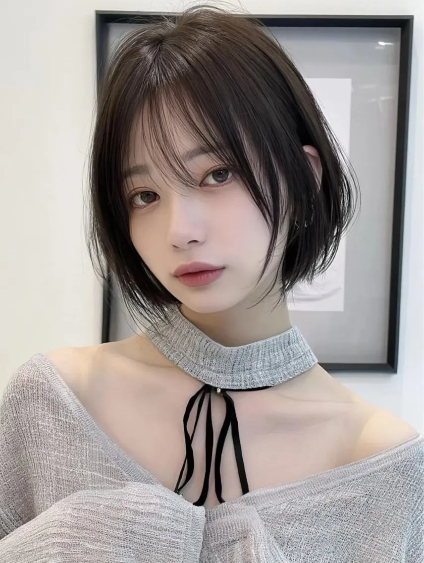 ミディアム ボブ 髪質改善 韓国風ヘア レイヤーカット 縮毛矯正 カット ヘアカラー ヘッドスパ 髪質改善/顔まわり minami🍀✩.のヘアスタイル